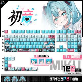 Bulk Vocaloid Miku Custom Anime Keycaps - 122-Key PBT Five-Sided Dye-Sub for Mechanical Keyboards