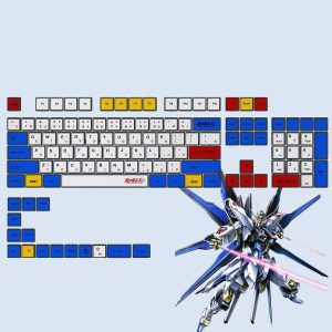 119 Keys Gundam Anime PBT Pudding Keycaps, Four Sides Transparent Shine Through Design, Custom Backlit Key Caps for MX Mechanical Keyboard