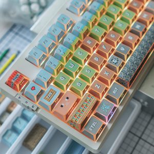 Minecraft Game Themed Pixel PBT Keycaps 131-key Full Set Five-face Heat Sublimation Side Character Backlit Cherry Profile For Custom Mechanical Keyboard
