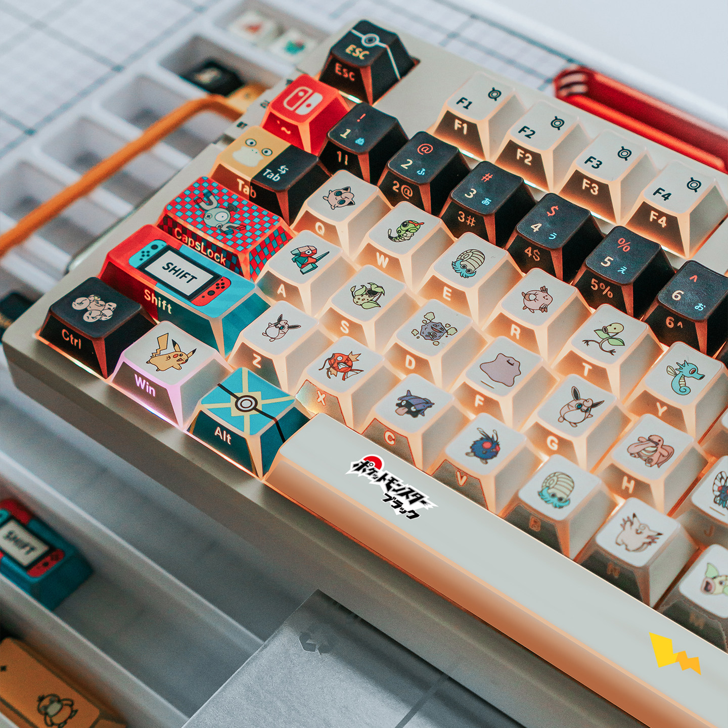 pokemon keycaps backlit effect,Pokemon Tastenkappen-Set 131 Tasten PBT Cherry Profil gefärbt mit Hintergrundbeleuchtung für mechanische Tastatur