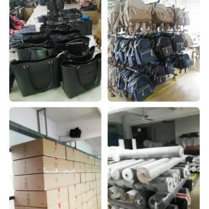 Custom bag manufacturer factory warehouse with organized bag production and inventory