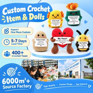 custom crochet dolls and item factory and custom service introduction 400+ crochet team,sample lead time 5-7 days