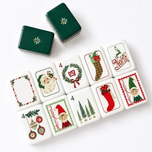Custom Christmas American mahjong tiles made of acrylic with four-layer red, green and white colors, engraving and UV printing