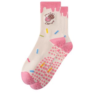 pink donut embroideried grip socks for yoga fitness pilates